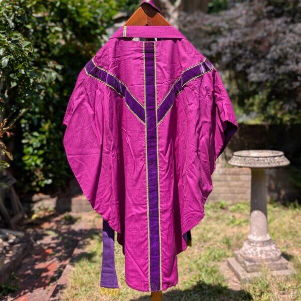 Handsome 1950's Vintage Magenta Linen Purple Velvet Chasuble with Stole
