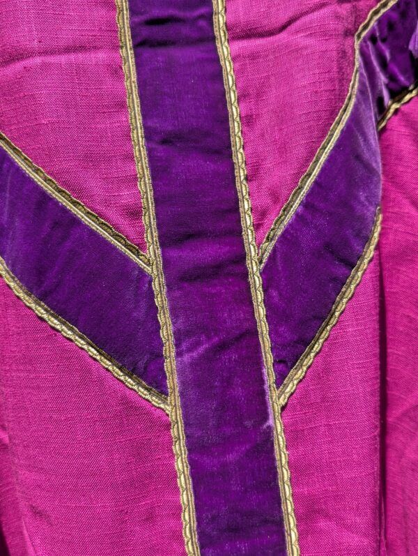 Handsome 1950's Vintage Magenta Linen Purple Velvet Chasuble with Stole