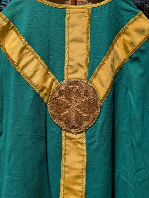 1960's Vintage Green Linen & Yellow Silk Chasuble with PAX Roundel