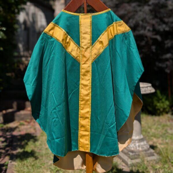 1960's Vintage Green Linen & Yellow Silk Chasuble with PAX Roundel