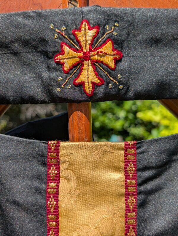 Beautiful Vintage Black Silk Chasuble with Gold Orphreys & Stole