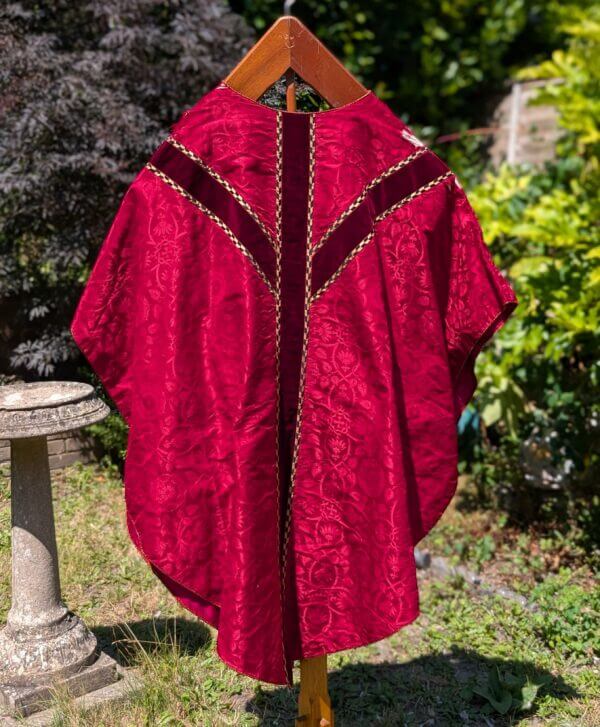 Vintage Red Damask Silk Chasuble with Velvet Orphreys PROJECT