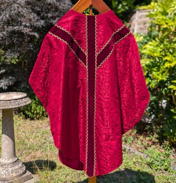 Vintage Red Damask Silk Chasuble with Velvet Orphreys PROJECT