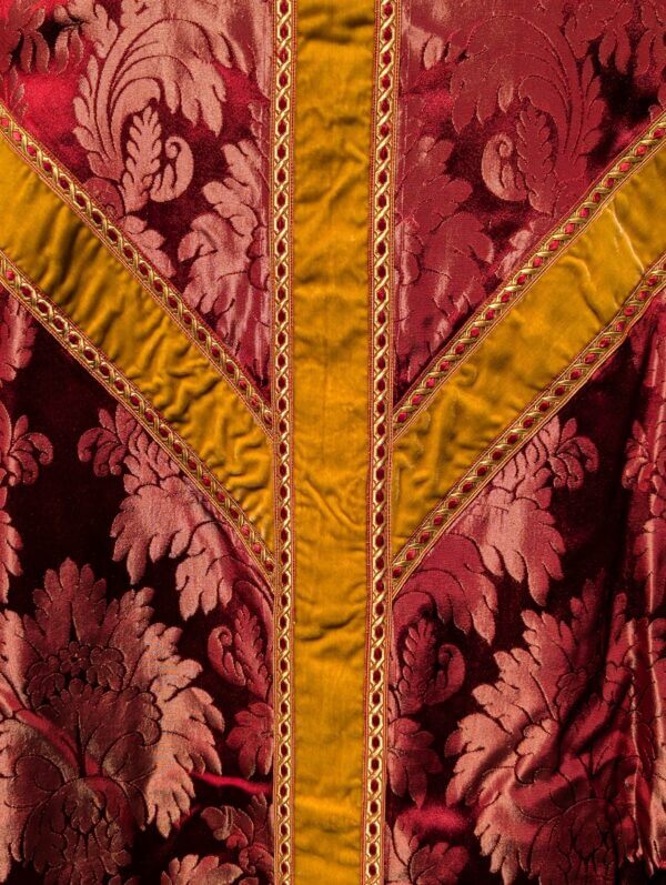 Bold Vintage Deep Crimson Larger Chasuble with Rich Yellow Velvet Orphreys with Stole