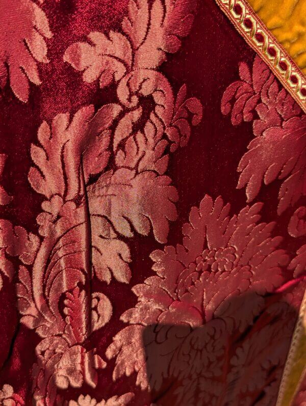 Bold Vintage Deep Crimson Larger Chasuble with Rich Yellow Velvet Orphreys with Stole
