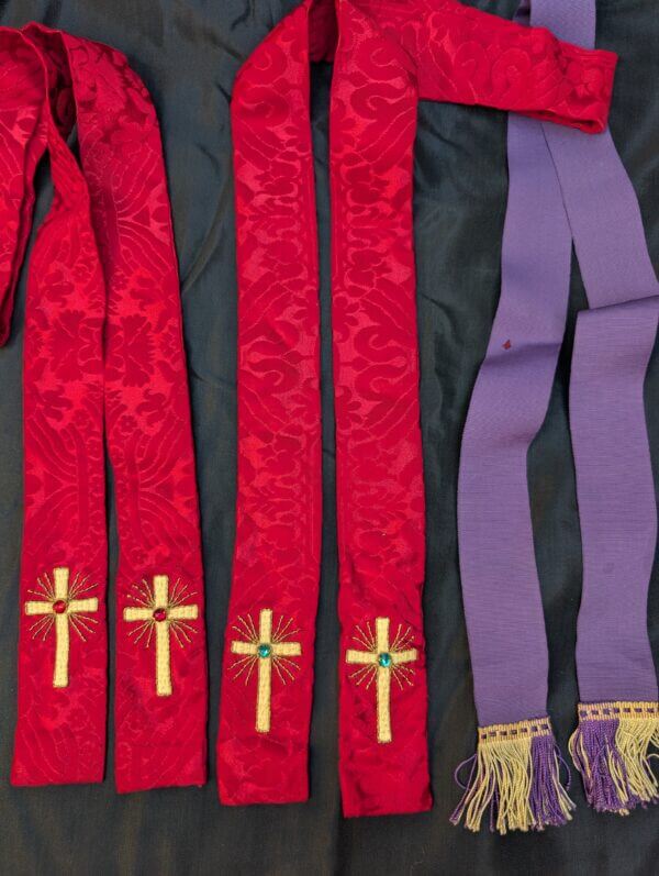 Three Bible Bookmarks Two with Embroidered Crosses with Faux Gems