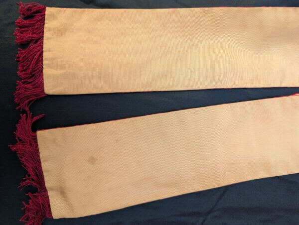 Lovely Embroidered Vintage Red Damask Stole with Blue Crosses