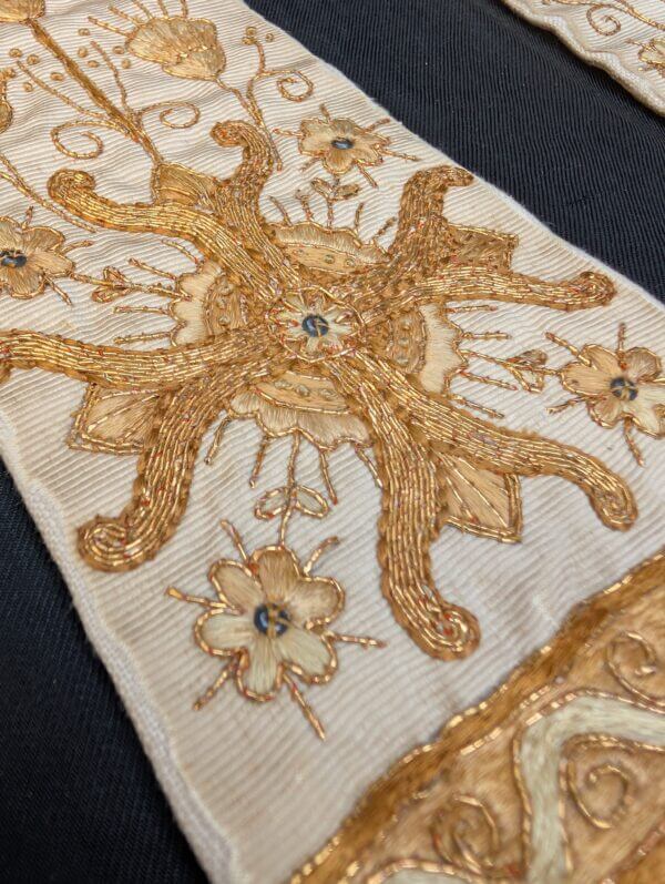 Fantastic Time Ravaged Antique Ivory & Gold Stole