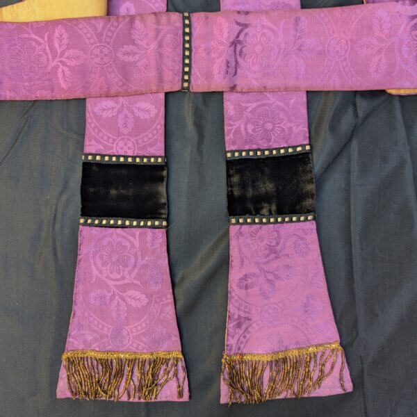 Purple Damask with Black Velvet & Bullion Fringe Stole