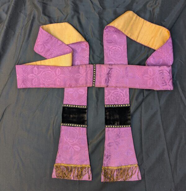 Purple Damask with Black Velvet & Bullion Fringe Stole