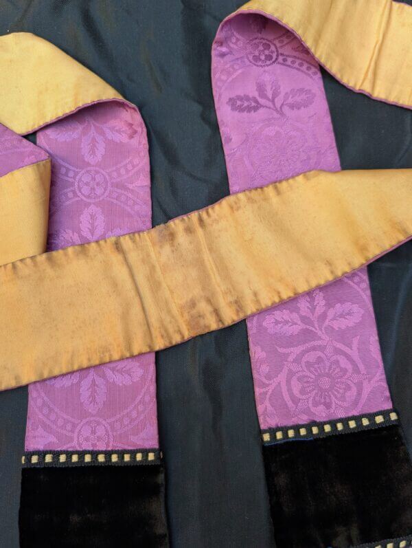 Purple Damask with Black Velvet & Bullion Fringe Stole