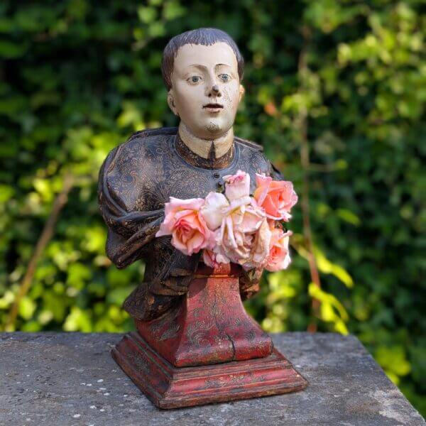 Unusual Early 19th Century Carved Polychrome Reliquary Bust of St Dominic