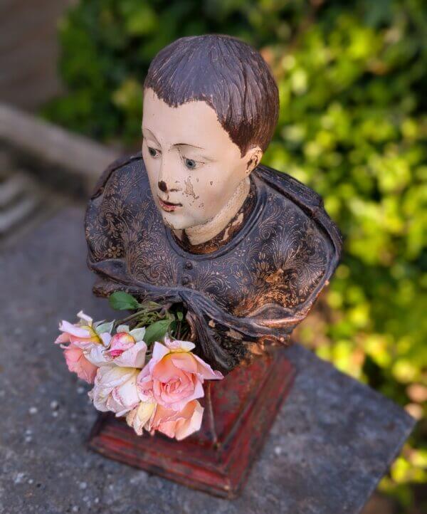 Unusual Early 19th Century Carved Polychrome Reliquary Bust of St Dominic