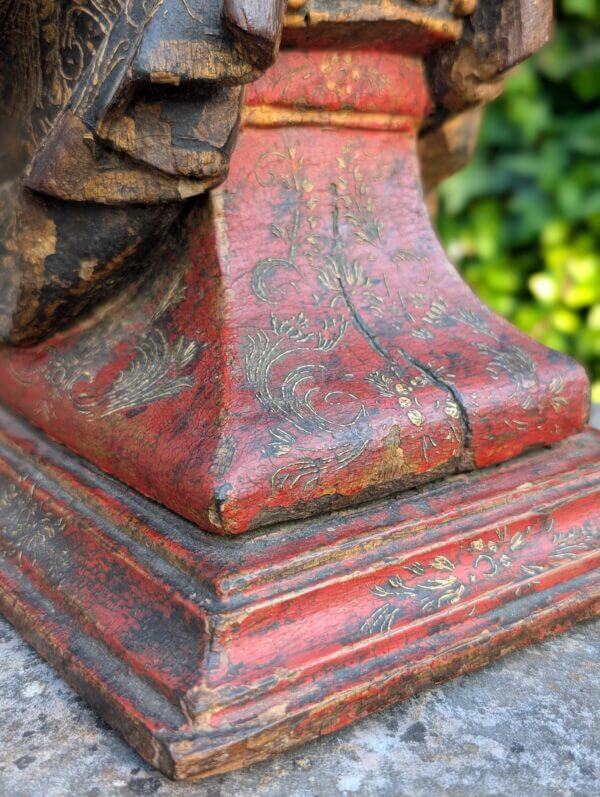 Unusual Early 19th Century Carved Polychrome Reliquary Bust of St Dominic