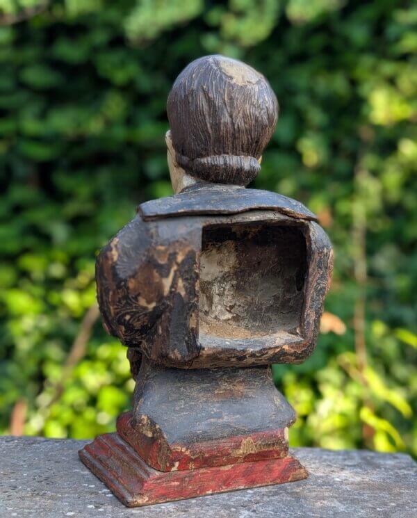 Unusual Early 19th Century Carved Polychrome Reliquary Bust of St Dominic