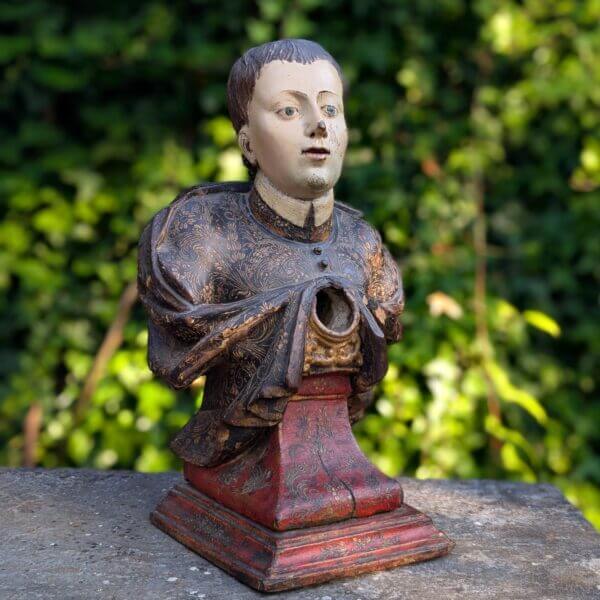 Unusual Early 19th Century Carved Polychrome Reliquary Bust of St Dominic