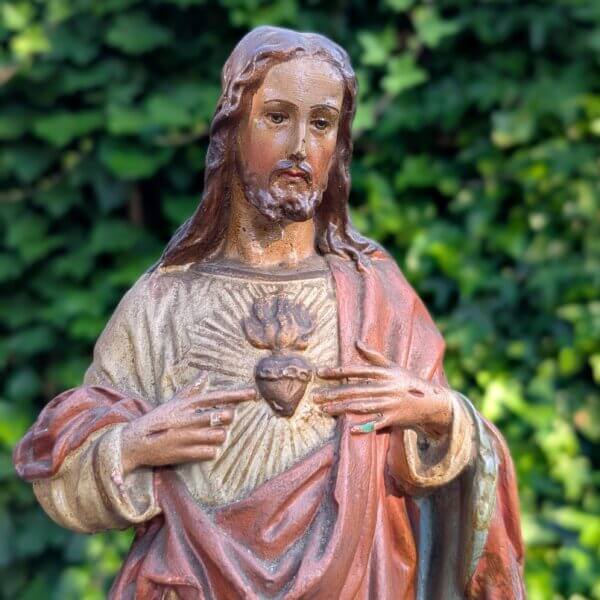 Nicely Painted Antique Religious Statue Christ the Sacred Heart