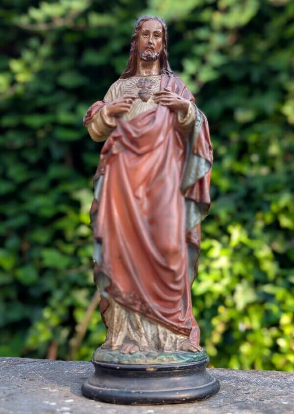 Nicely Painted Antique Religious Statue Christ the Sacred Heart