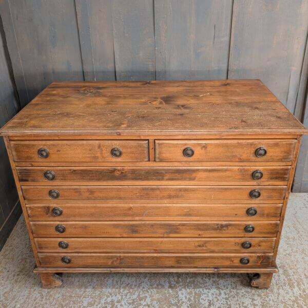 Early 1920's Antique Pine Vestment Plan Chest with Pull Ring Handles