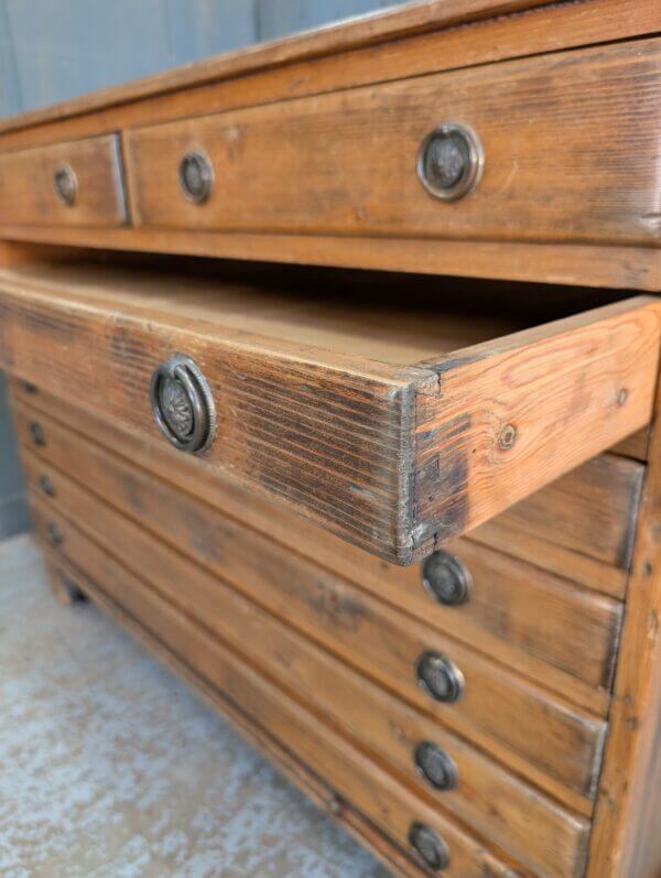 Early 1920's Antique Pine Vestment Plan Chest with Pull Ring Handles