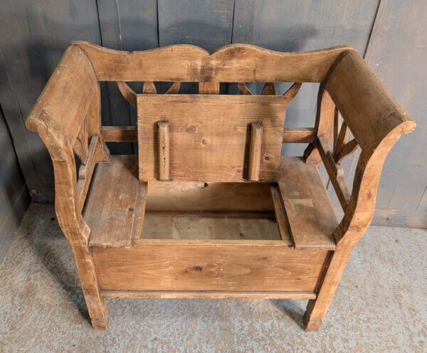 Small Austro-Hungarian Vintage Pine Storage Monks Bench