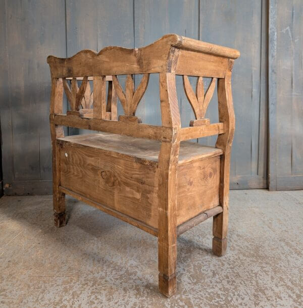Small Austro-Hungarian Vintage Pine Storage Monks Bench