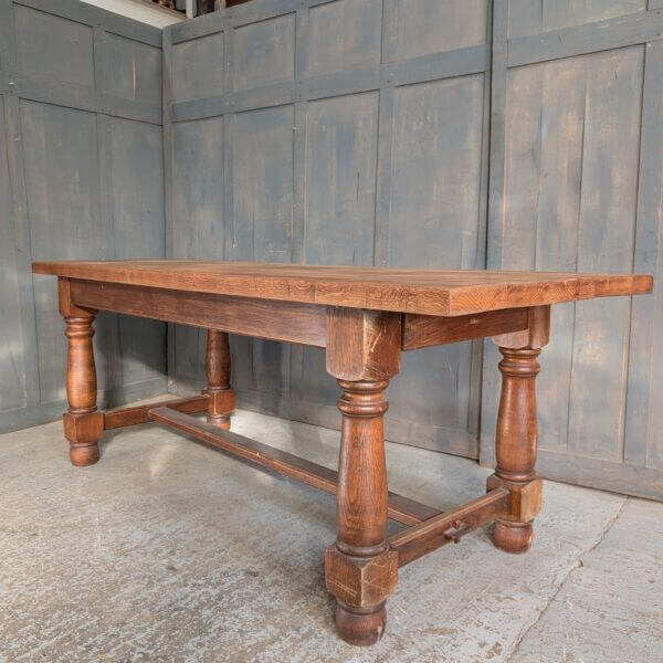 Large Heavy & Handsome Elm 18th Century Style Refectory Table with Pegged Stretcher