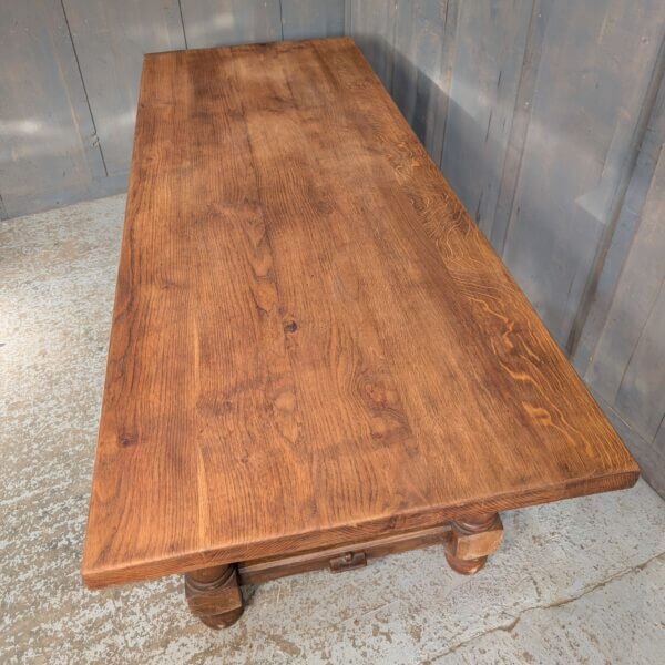 Large Heavy & Handsome Elm 18th Century Style Refectory Table with Pegged Stretcher