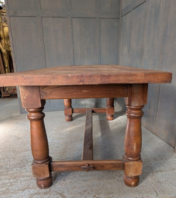 Large Heavy & Handsome Elm 18th Century Style Refectory Table with Pegged Stretcher