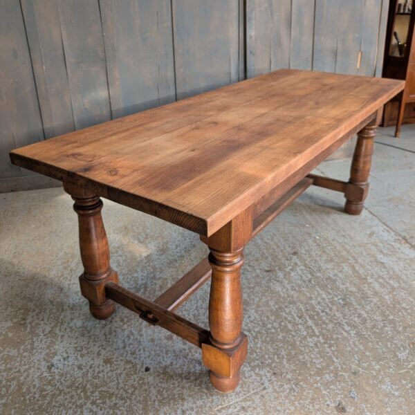 Large Heavy & Handsome Elm 18th Century Style Refectory Table with Pegged Stretcher