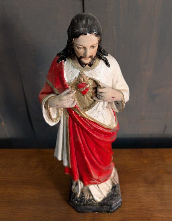 Antique Mid-Size Religious Statue of Christ the Sacred Heart