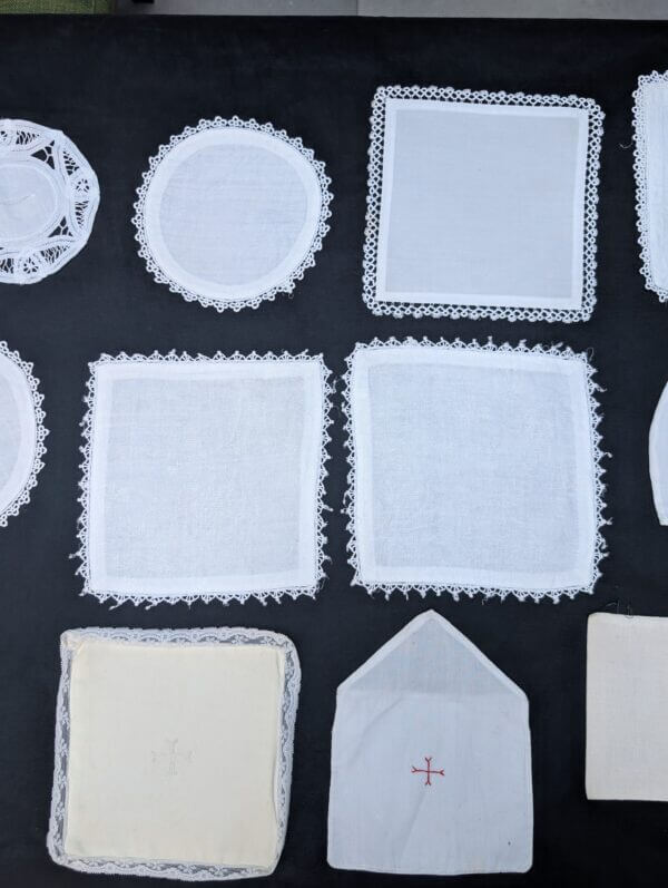 Communion Linen #4 - 19 Assorted Chalice Palls Corporals Doilies for Plants Candlesticks