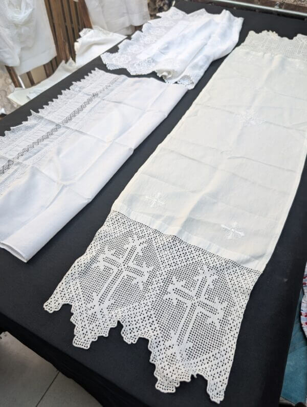 Communion Linen #9 - Very Fine Embroidered Lace Altar Table Runner Cloth Fair Linen plus 2 other Good Quality Cloths
