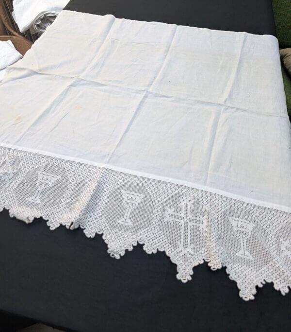 Communion Linen #10 - 3 Embroidered Lace Altar Cloths Fair Linen