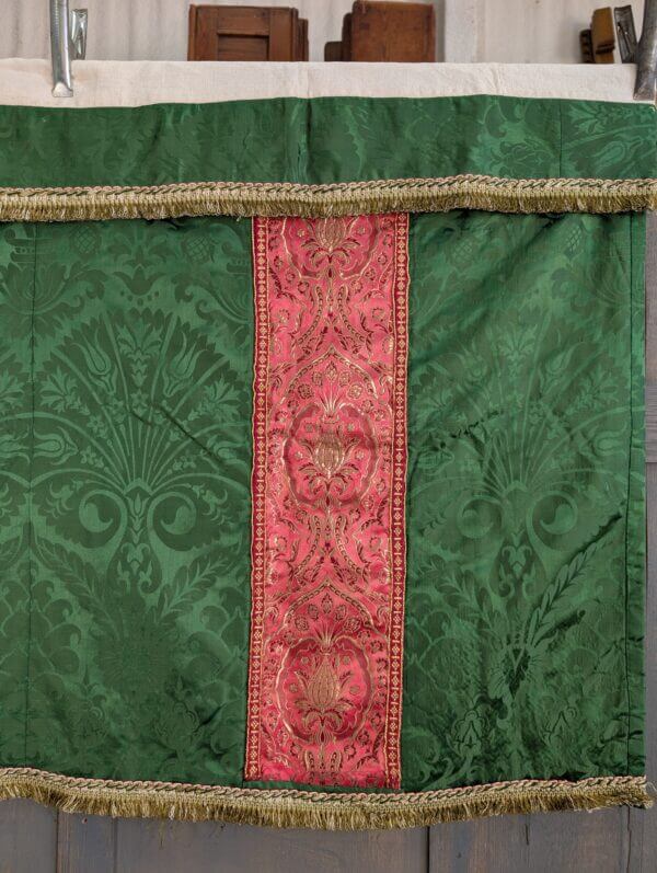 Smaller Size Vintage Altar Frontal in Emerald Green Damask Silk