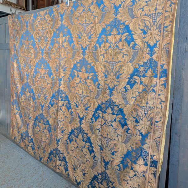 Large Spectacular Turquoise Gold Damask Jacquard Floral Design Swathe