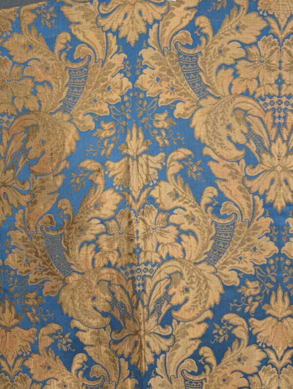 Large Spectacular Turquoise Gold Damask Jacquard Floral Design Swathe