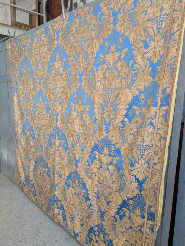 Large Spectacular Turquoise Gold Damask Jacquard Floral Design Swathe