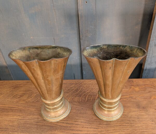 Heavy Brass Antique 'Shell' Church Vases