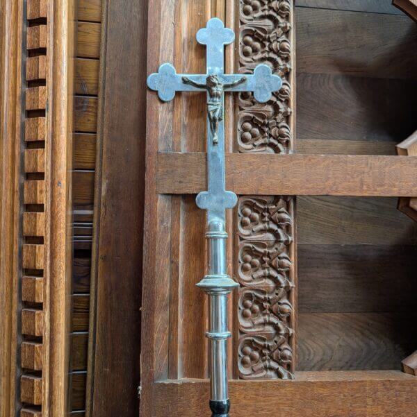 Nickel Plated Brass Vintage Processional Cross from Preston