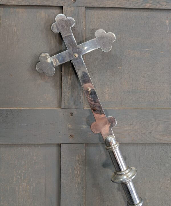 Nickel Plated Brass Vintage Processional Cross from Preston