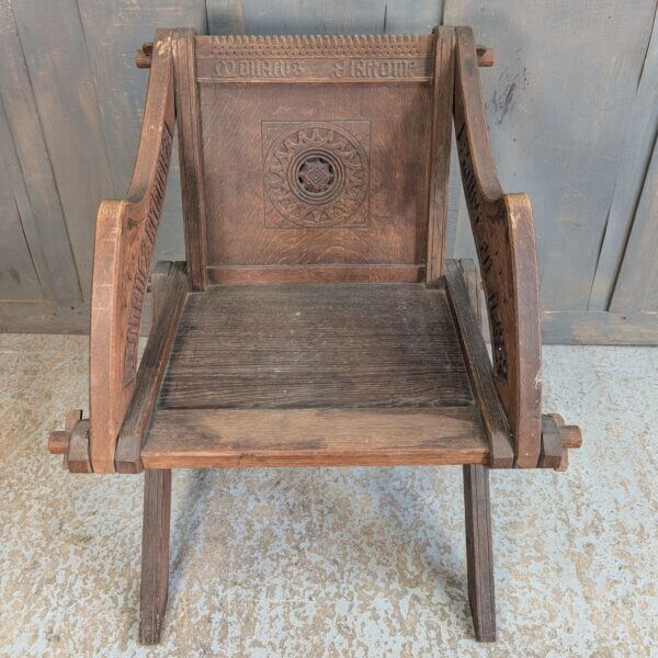 Antique Oak Carved Latin Inscribed Glastonbury Clergy Chair