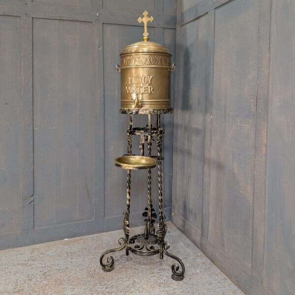 Large Ornate Holywater Reservoir with Dish and Stand