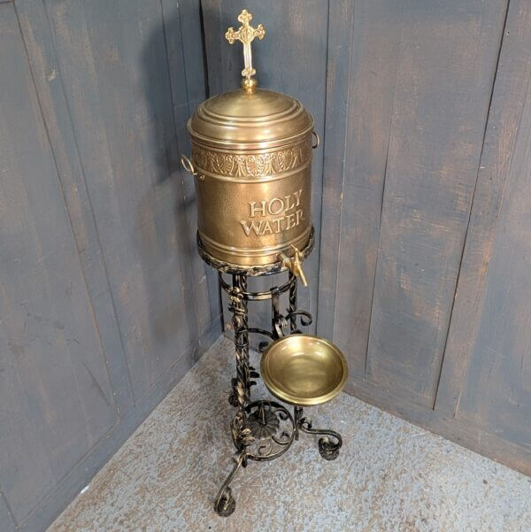 Large Ornate Holywater Reservoir with Dish and Stand