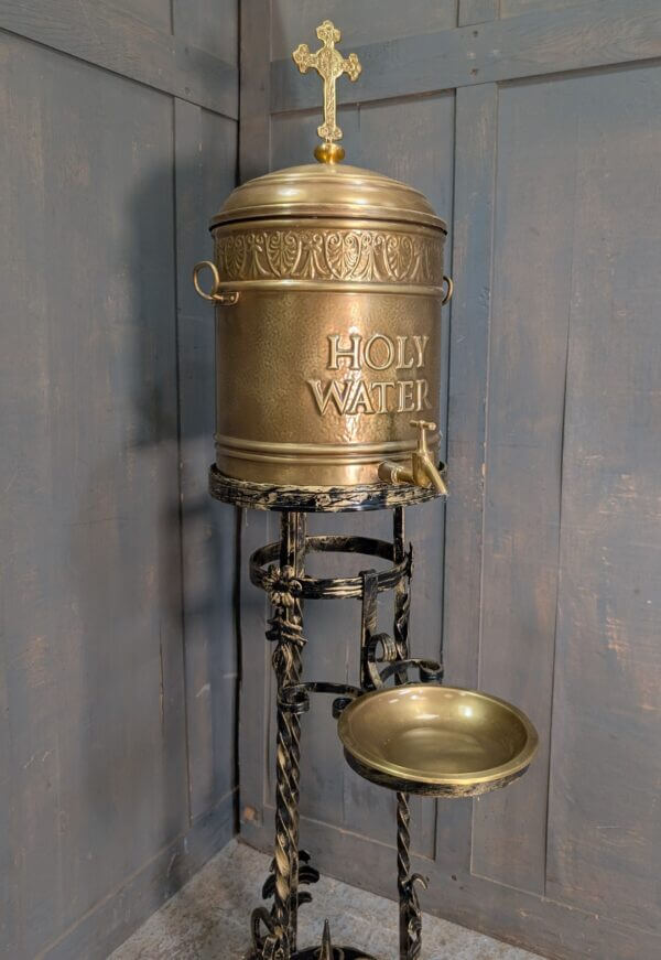 Large Ornate Holywater Reservoir with Dish and Stand