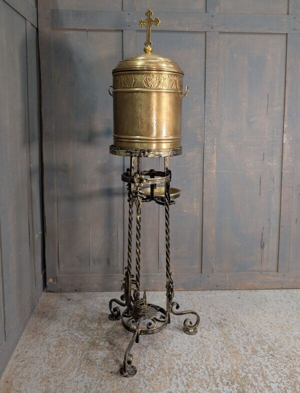 Large Ornate Holywater Reservoir with Dish and Stand