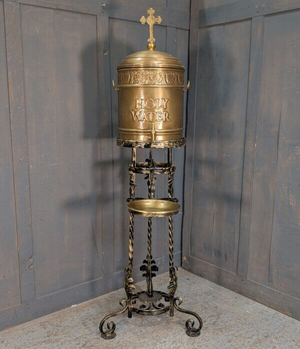 Large Ornate Holywater Reservoir with Dish and Stand