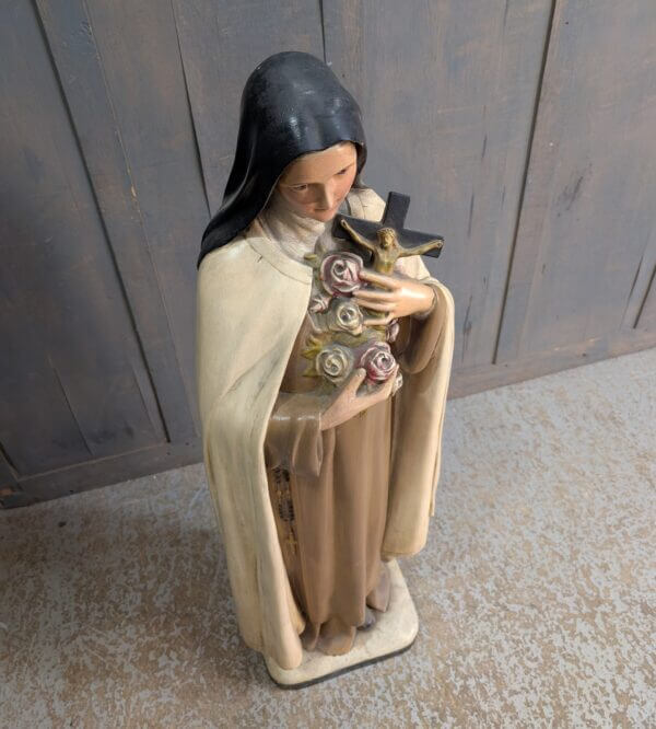 Antique French Large Religious Statue of St Therese de Lisieux with Beautiful Glass Eyes