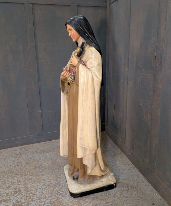 Antique French Large Religious Statue of St Therese de Lisieux with Beautiful Glass Eyes