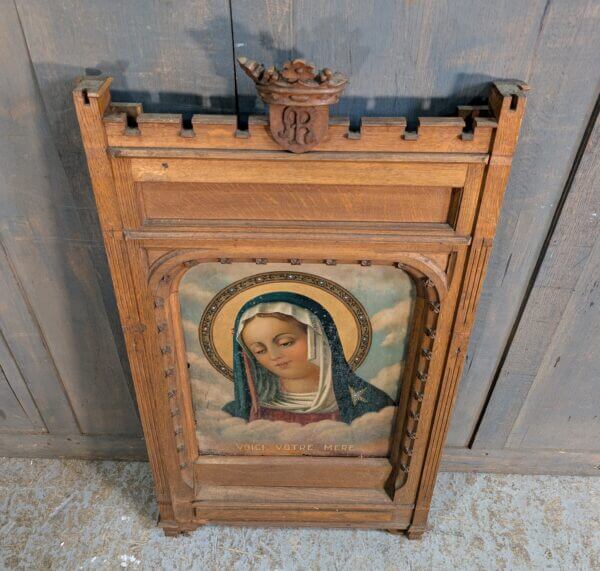 'Here is your Mother' Antique Oak Framed Centrepiece with Oil Painting of the Holy Virgin